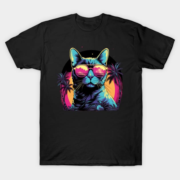 Retro Wave Egyptian Mau Cat Shirt T-Shirt by Miami Neon Designs